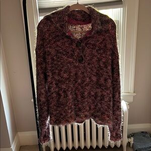 Free People Red Cowl Neck Sweater with Cozy Texture